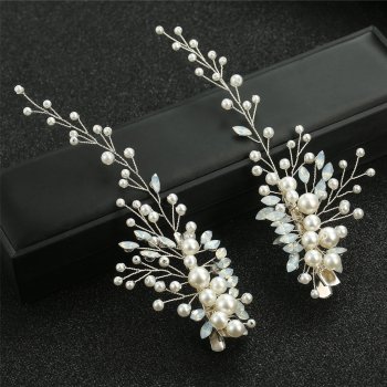 2 Pieces of Handmade Pearl and Rhinestone Hair Clips